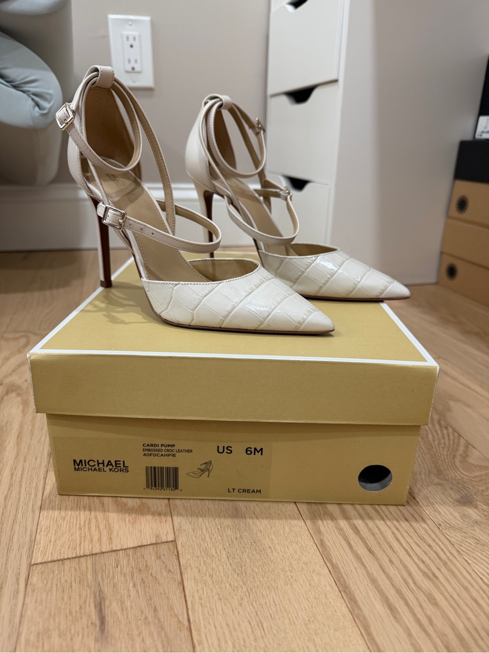 Michael Kors Light Cream Quilted Pointed-Toe Ankle-Strap Pumps